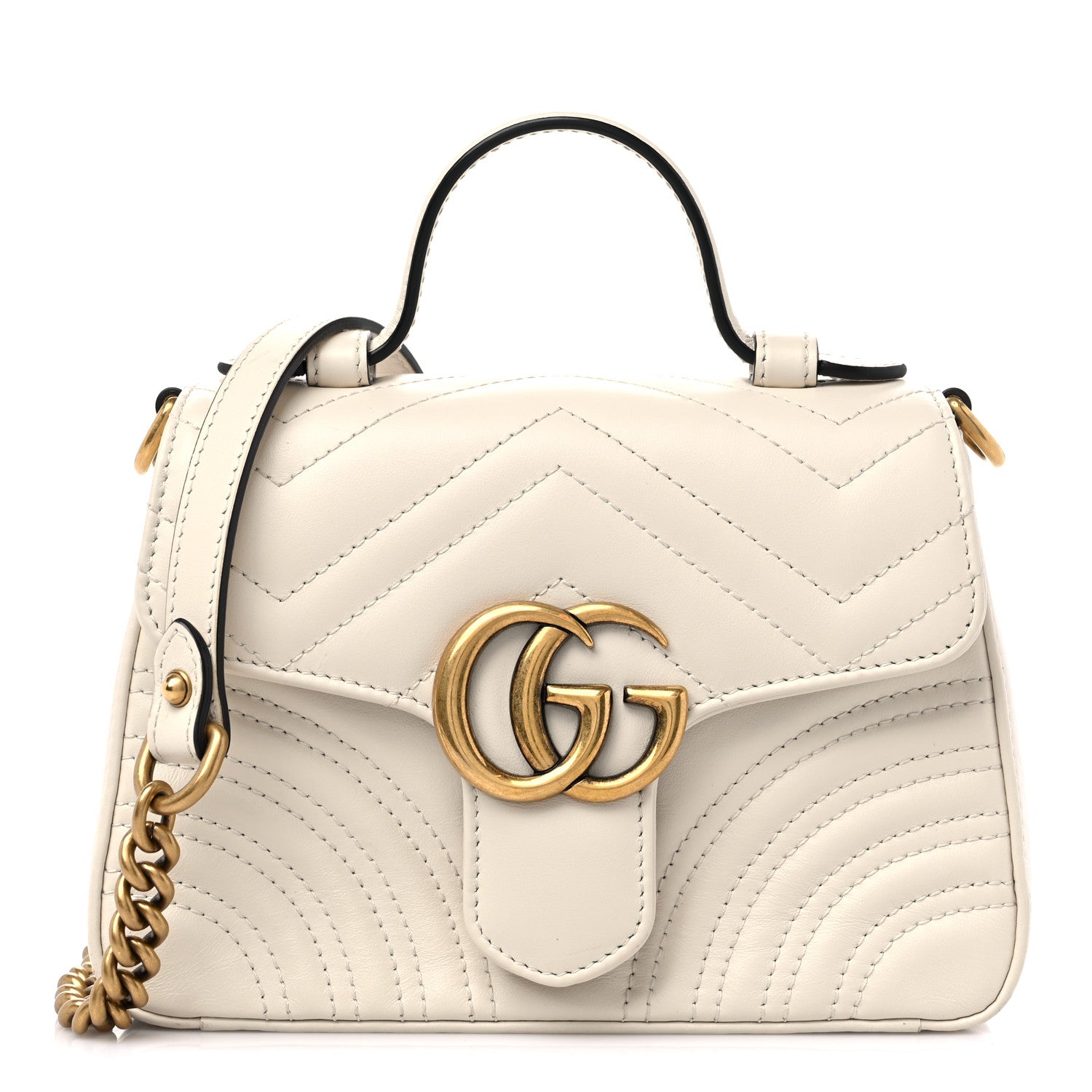 Gucci Calfskin Matelasse Mini GG Marmont Top Handle Shoulder Bag White 1 of 13