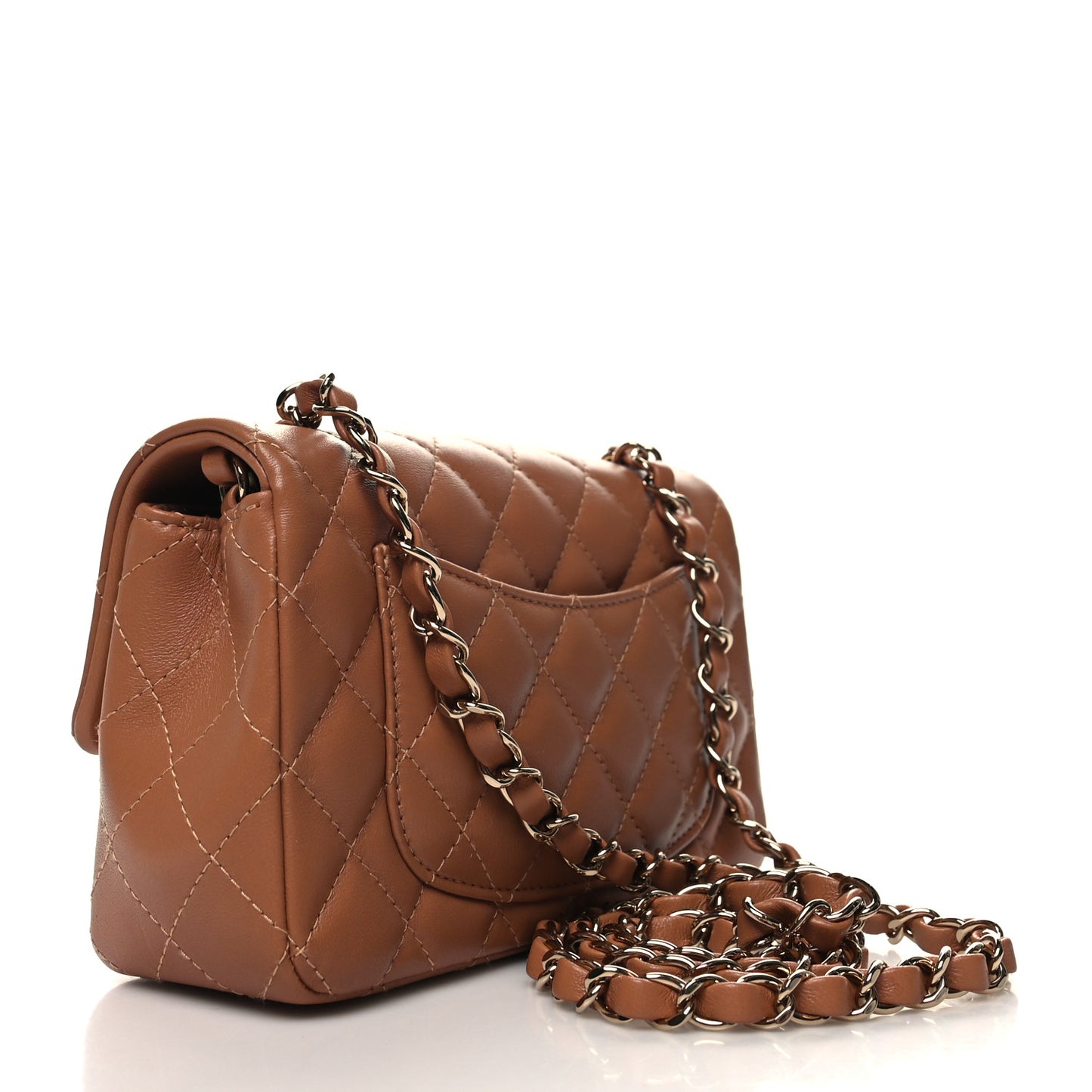 Lambskin Quilted Mini Rectangular Flap Brown