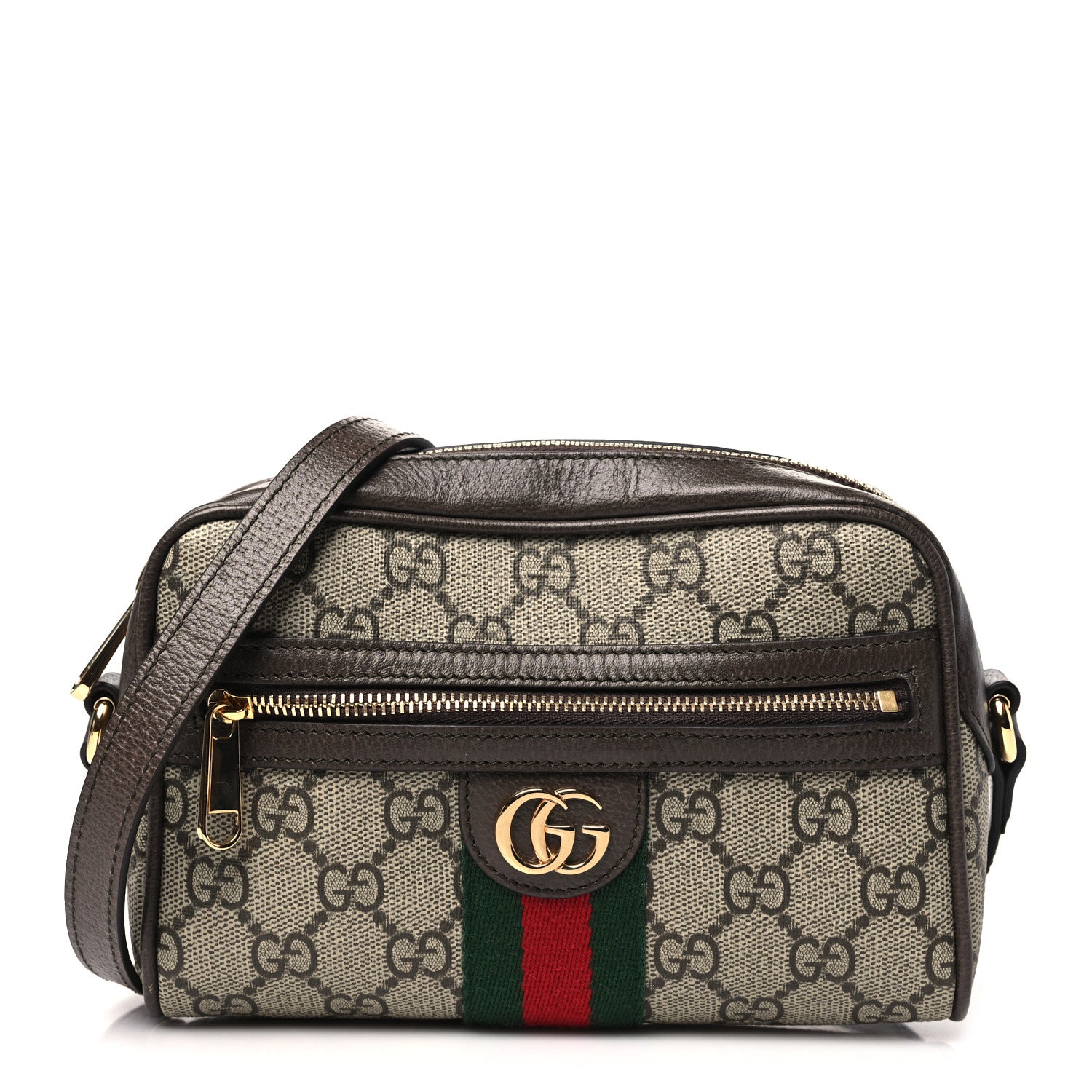 Gucci GG Supreme Monogram Textured Dollar Calfskin Mini Ophidia Shoulder Bag Beige Ebony New Acero 1 of 11
