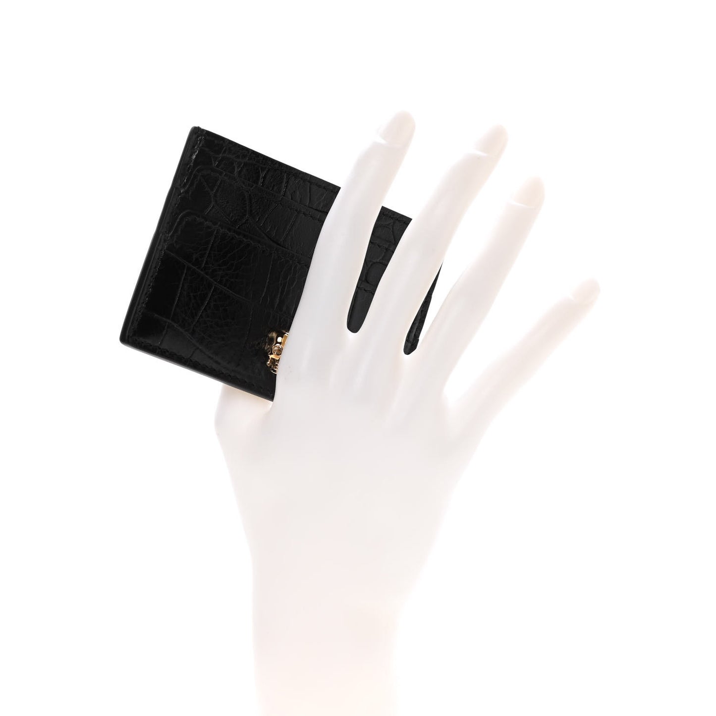 Calfskin Crocodile Embossed Skull Card Holder Black