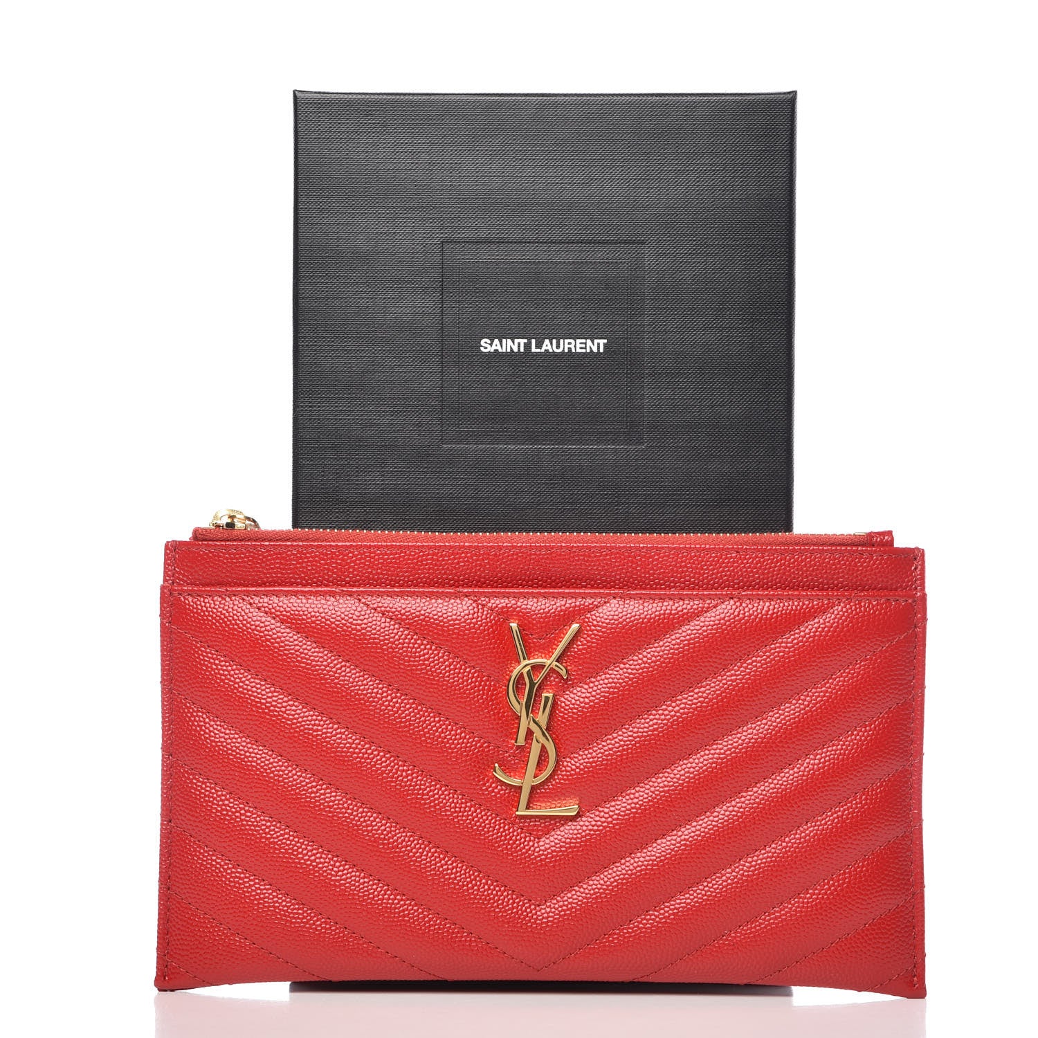 Saint Laurent Grain De Poudre Chevron Monogram Bill Pouch Bandana Red 8 of 8