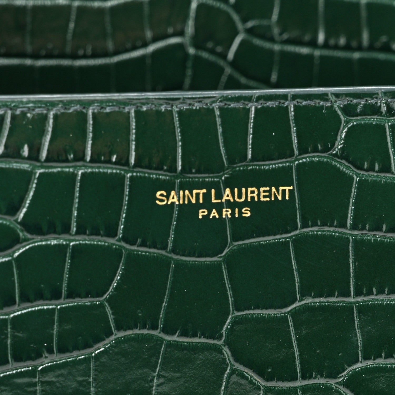 Saint Laurent Calfskin Crocodile Embossed Mini Classic Monogram Cassandra Top Handle Green 6 of 10