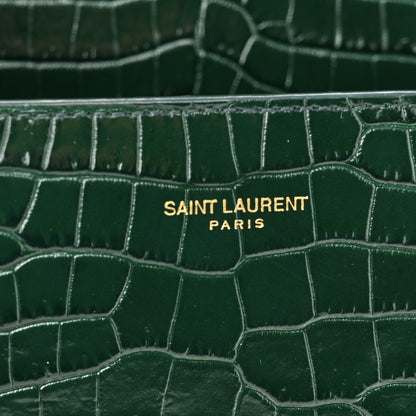 Saint Laurent Calfskin Crocodile Embossed Mini Classic Monogram Cassandra Top Handle Green 6 of 10