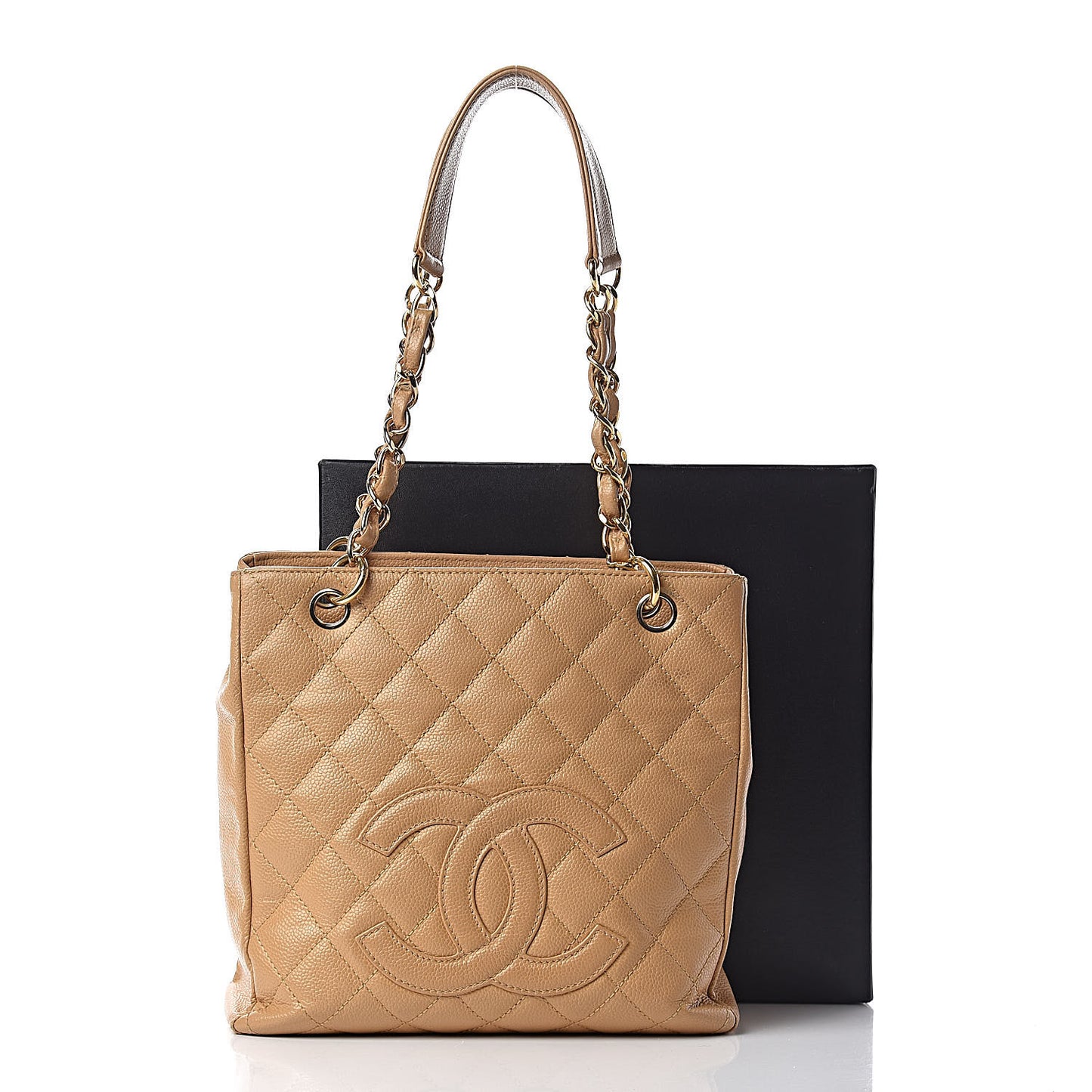 Caviar Quilted Petit Shopping Tote PST Beige