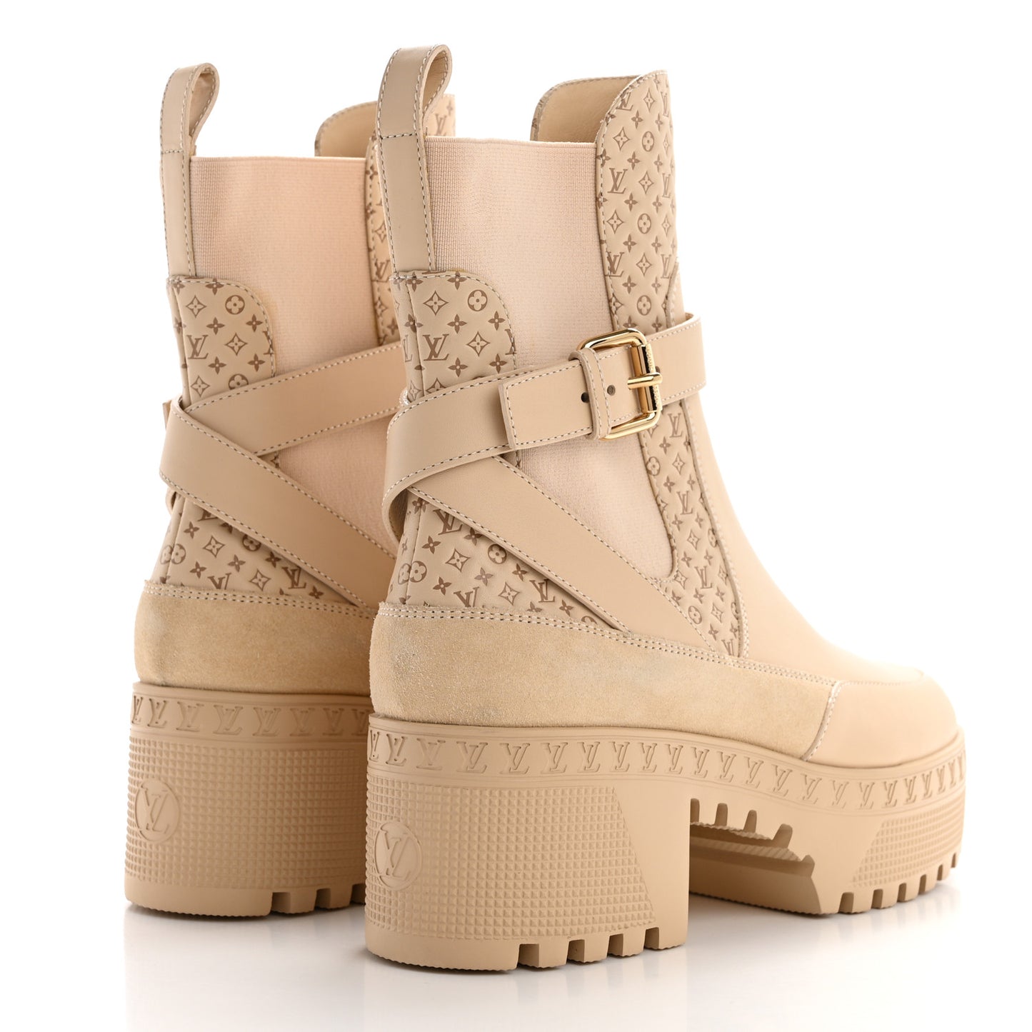 Suede Calfskin Embossed Monogram Laureate Platform Desert Boots 37 Beige