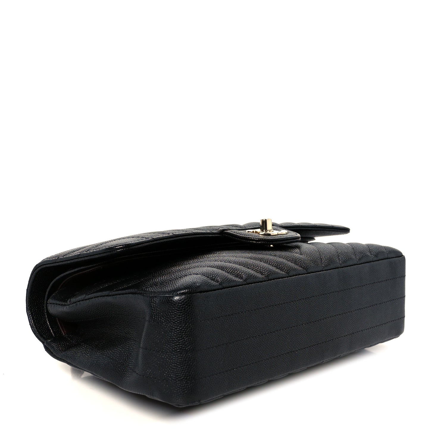 Caviar Chevron Quilted Medium Double Flap Black