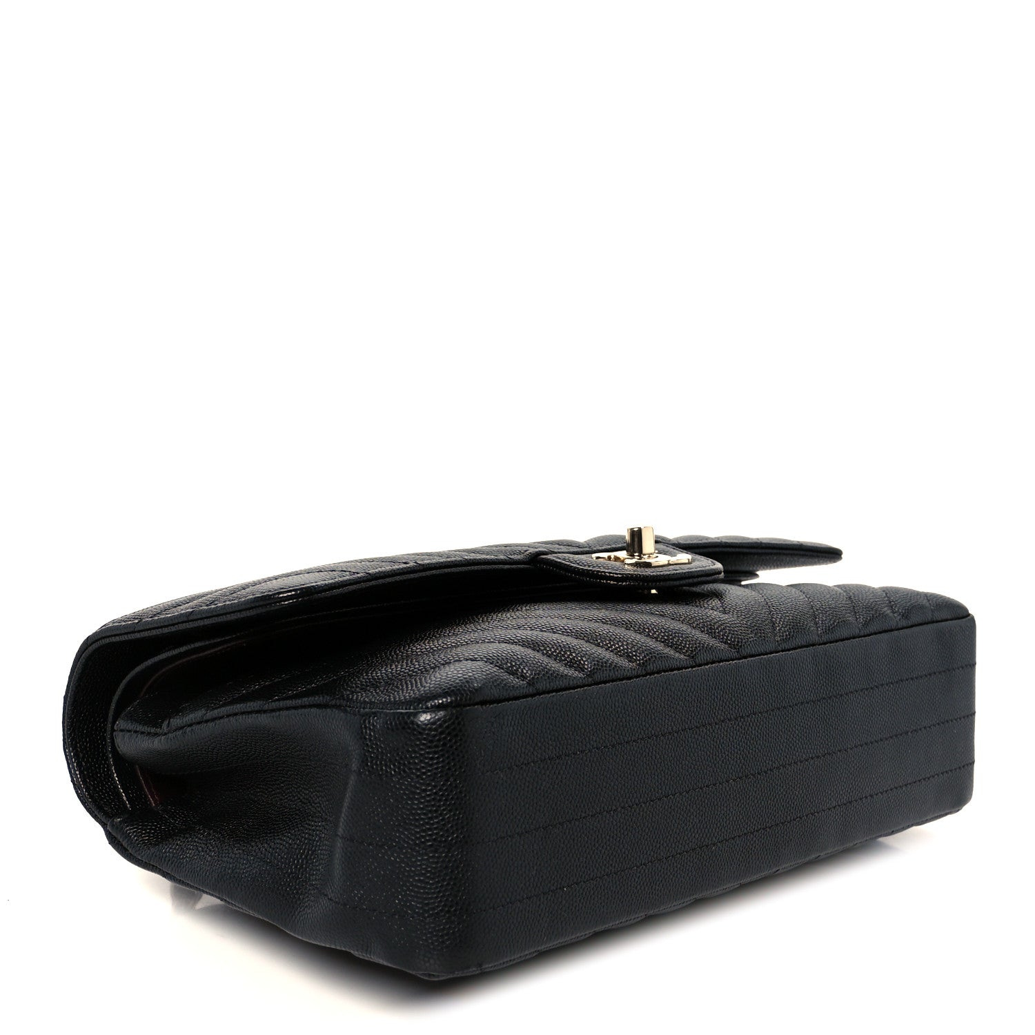 Chanel Caviar Chevron Quilted Medium Double Flap Black 4 of 11