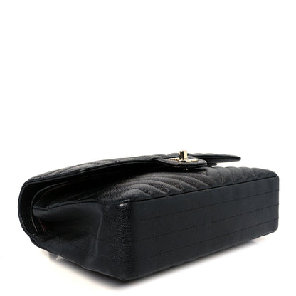 Chanel Caviar Chevron Quilted Medium Double Flap Black 4 of 11