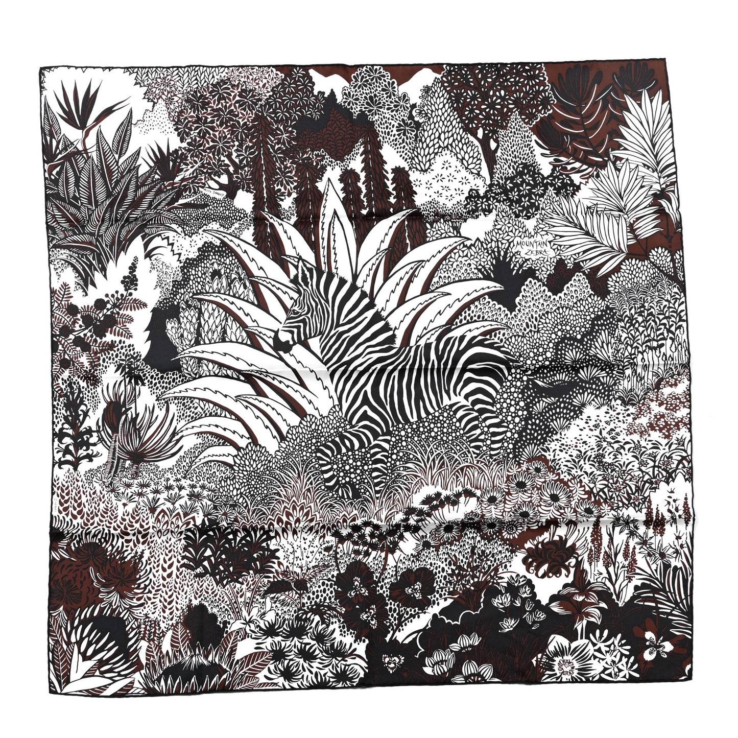 Silk Mountain Zebra Scarf 90 Marron Black White