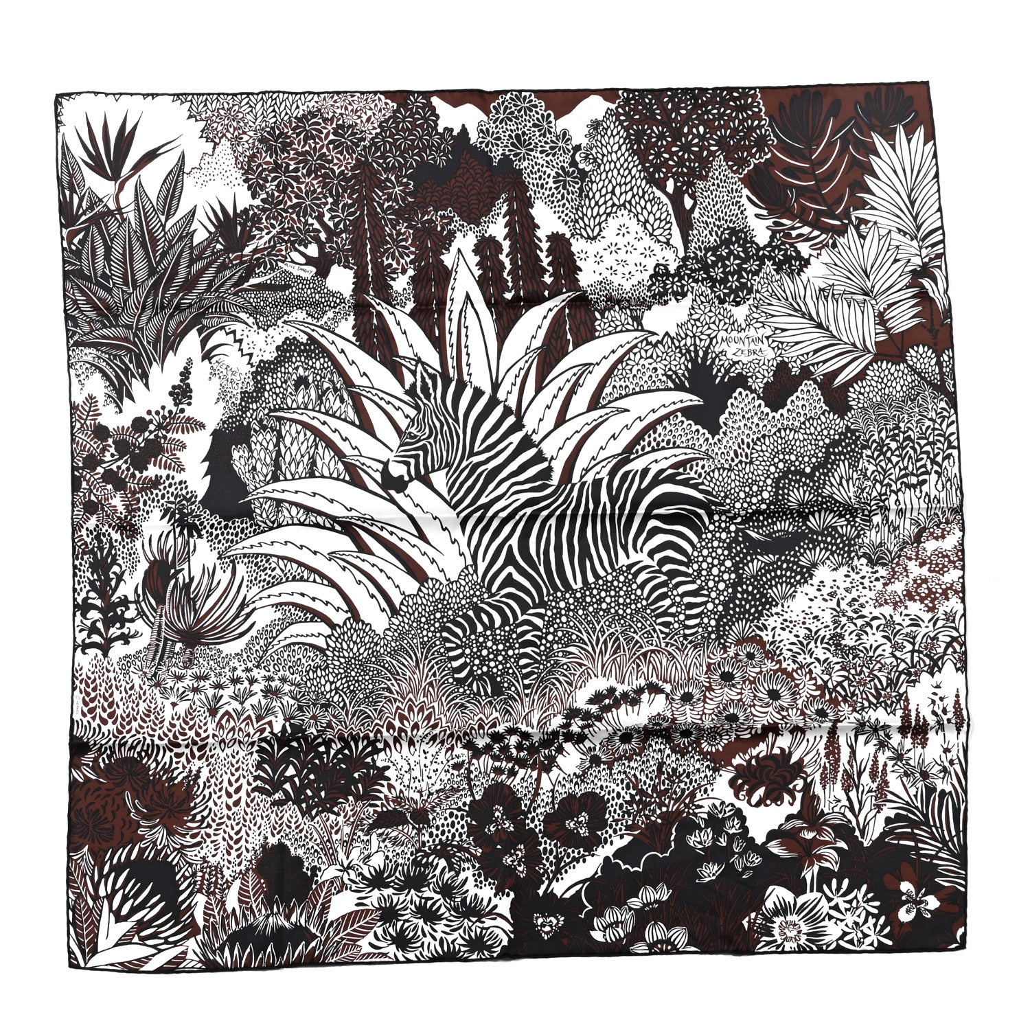 Hermes Silk Mountain Zebra Scarf 90 Marron Black White 1 of 6