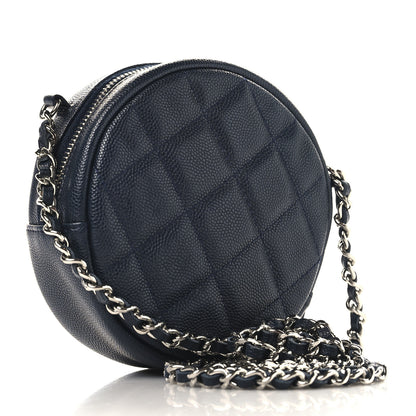 Chanel Caviar Quilted Round Clutch With Chain Navy 2 of 10