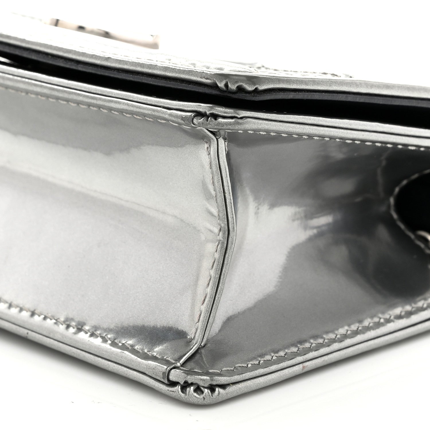 Christian Dior Metallic Patent Micro-Cannage Baby Diorama Flap Bag Silver 10 of 10