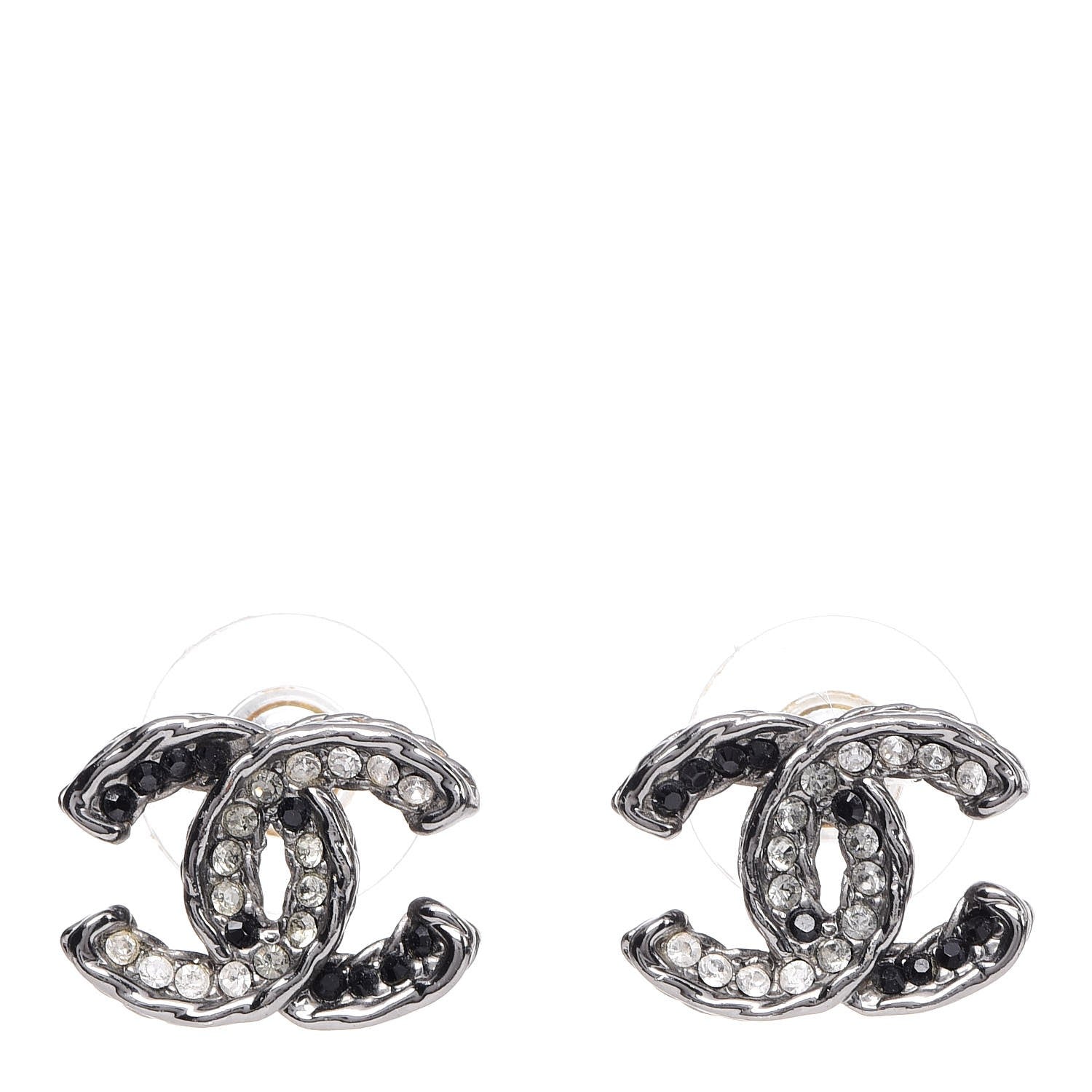 Chanel Ruthenium Crystal CC Earrings Silver Black 1 of 4