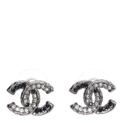 Chanel Ruthenium Crystal CC Earrings Silver Black 1 of 4