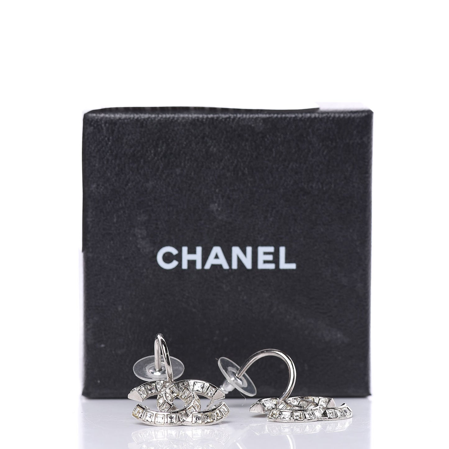 Baguette Crystal CC Dangle Earrings Silver