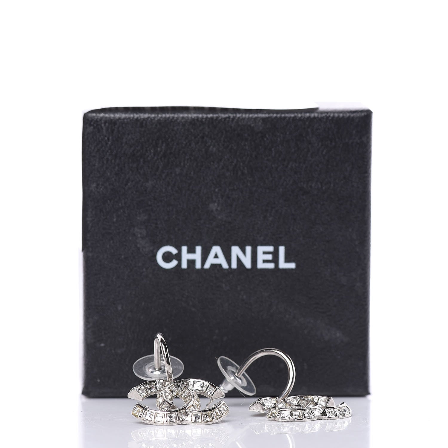 Chanel Baguette Crystal CC Dangle Earrings Silver 6 of 6