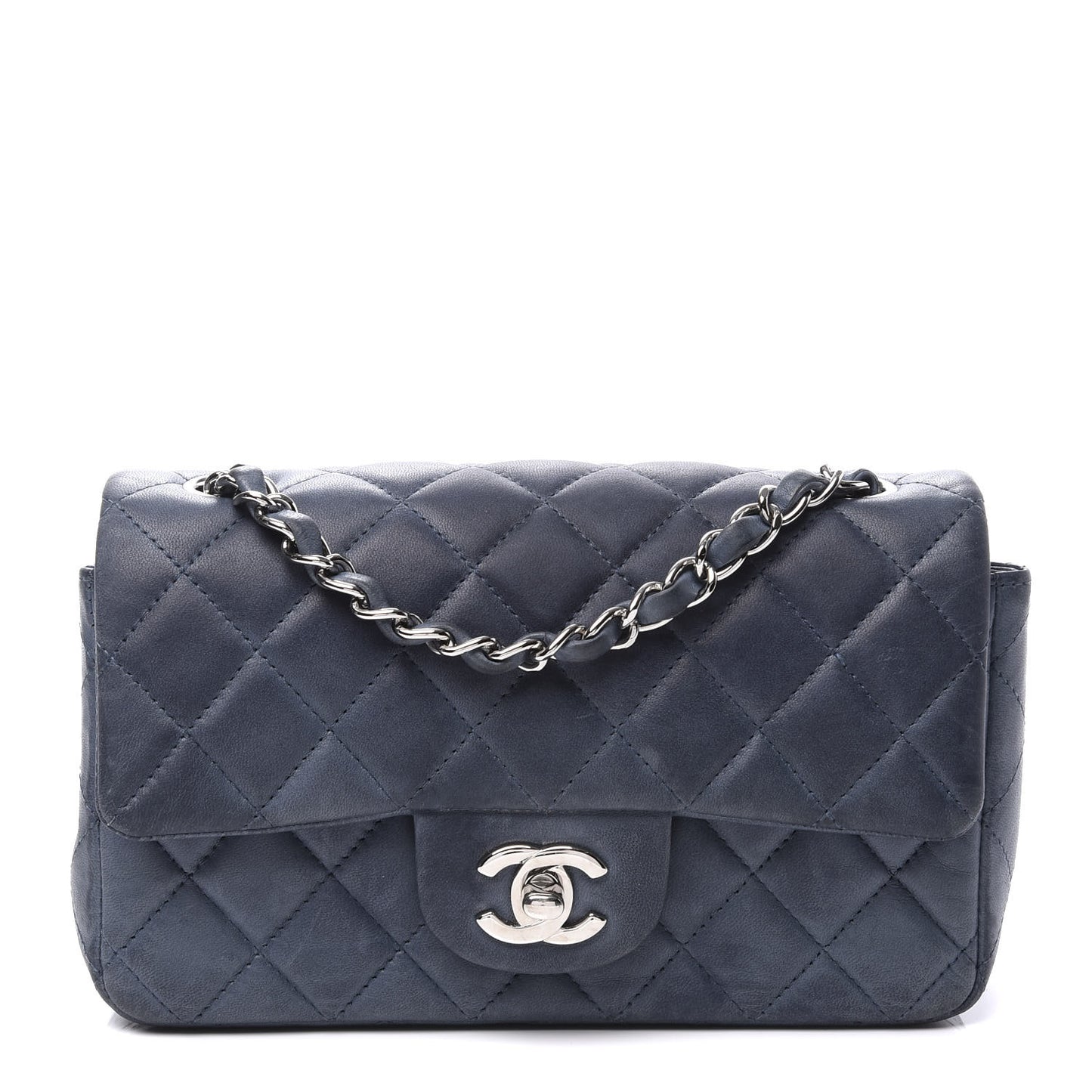 Lambskin Quilted Mini Rectangular Flap Dark Blue