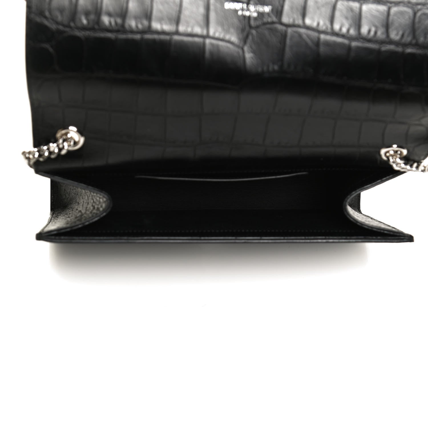 Saint Laurent Calfskin Crocodile Embossed Medium Classic Monogram Kate Tassel Satchel Black 5 of 12