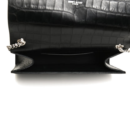 Saint Laurent Calfskin Crocodile Embossed Medium Classic Monogram Kate Tassel Satchel Black 5 of 12