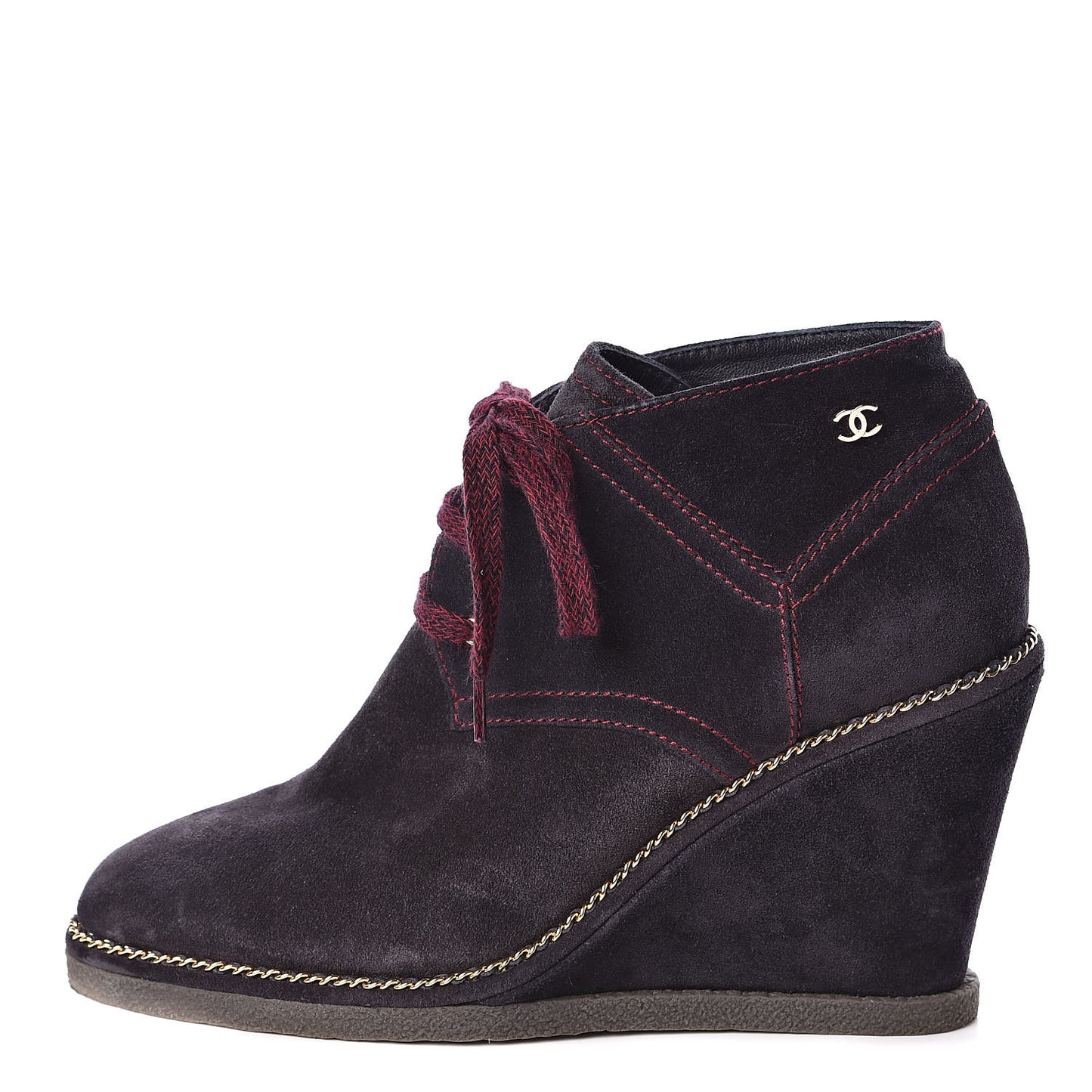 Suede Lace Up Wedge Booties 39 Navy