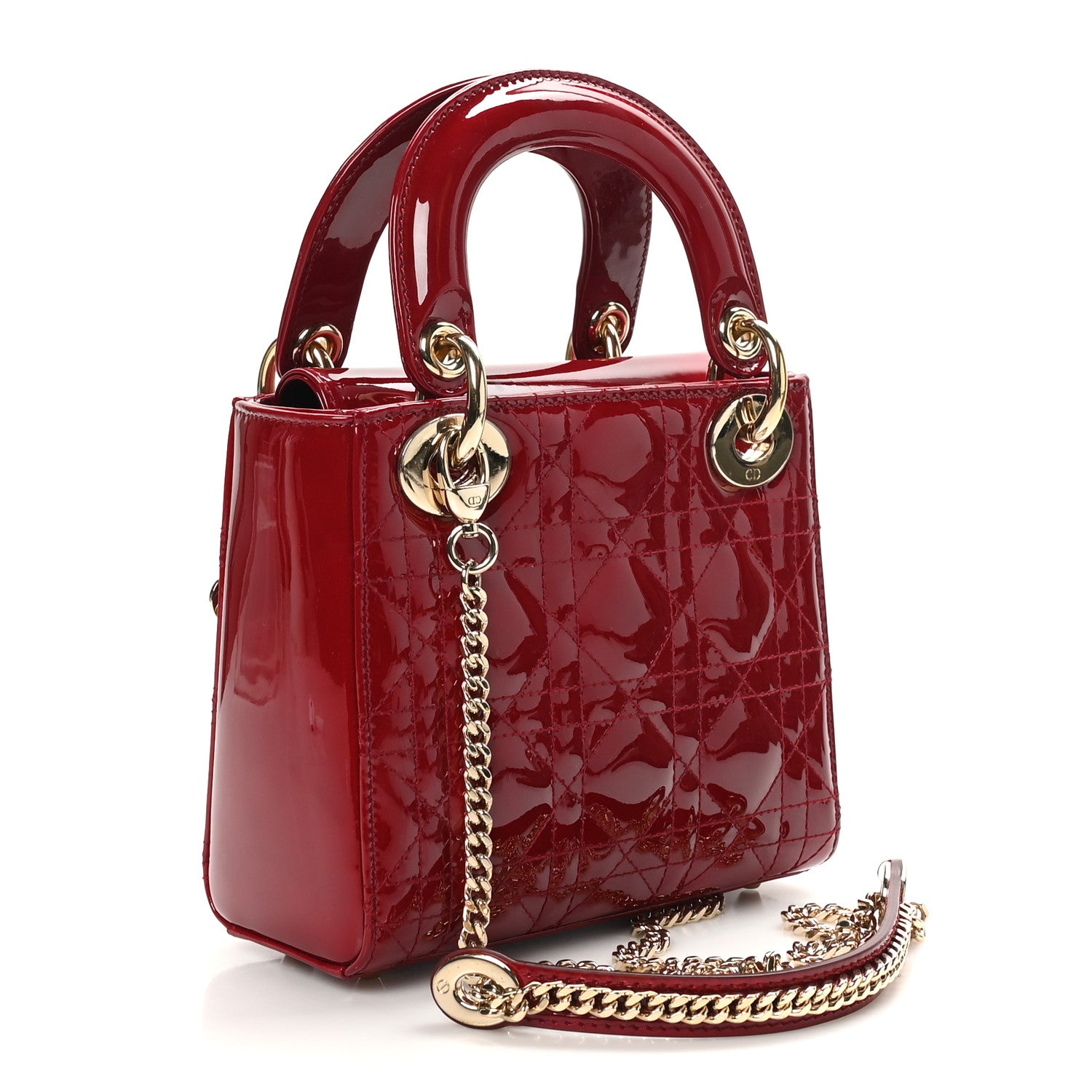 Christian Dior Patent Cannage Mini Lady Dior Rouge Cerise 3 of 11
