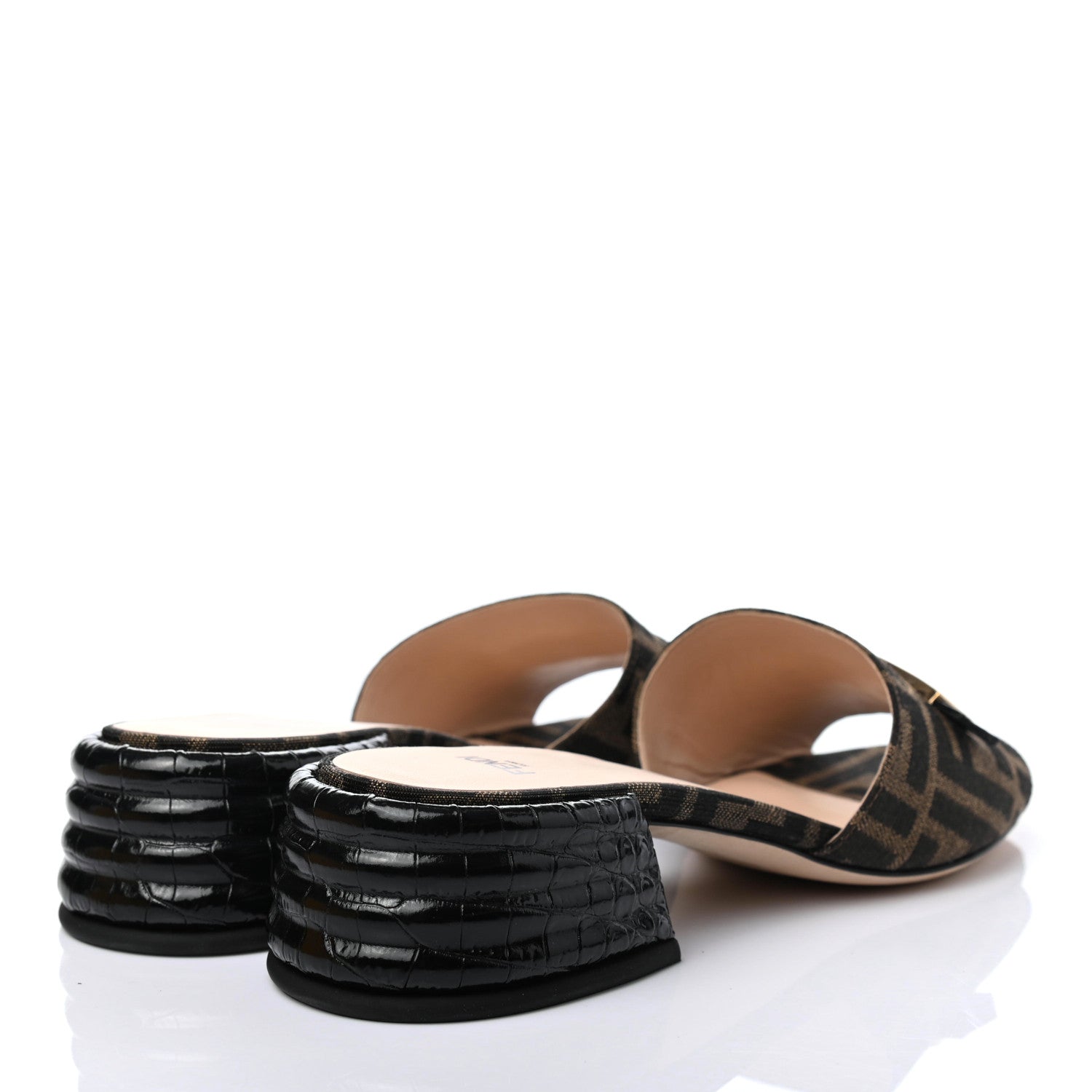 Fendi Jacquard Calfskin FF Crocodile Embossed Promenade Slide Sandals 37 Tobacco Moro Black 3 of 4