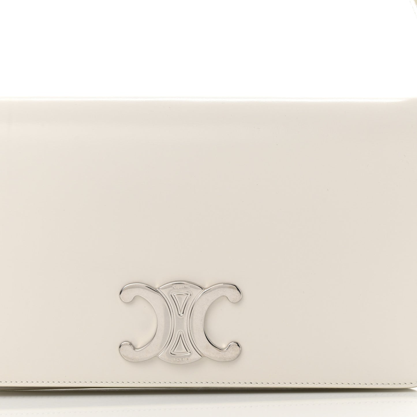 Shiny Calfskin Trapeze Triomphe Bag White