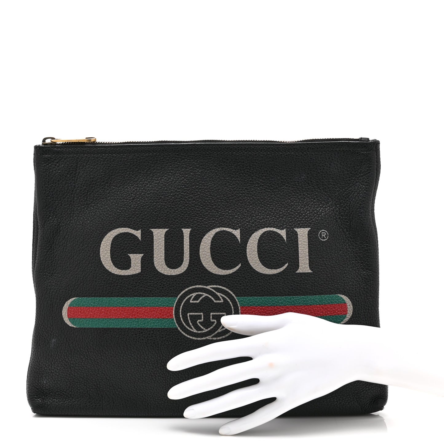 Pebbled Calfskin Medium Logo Portfolio Clutch Black