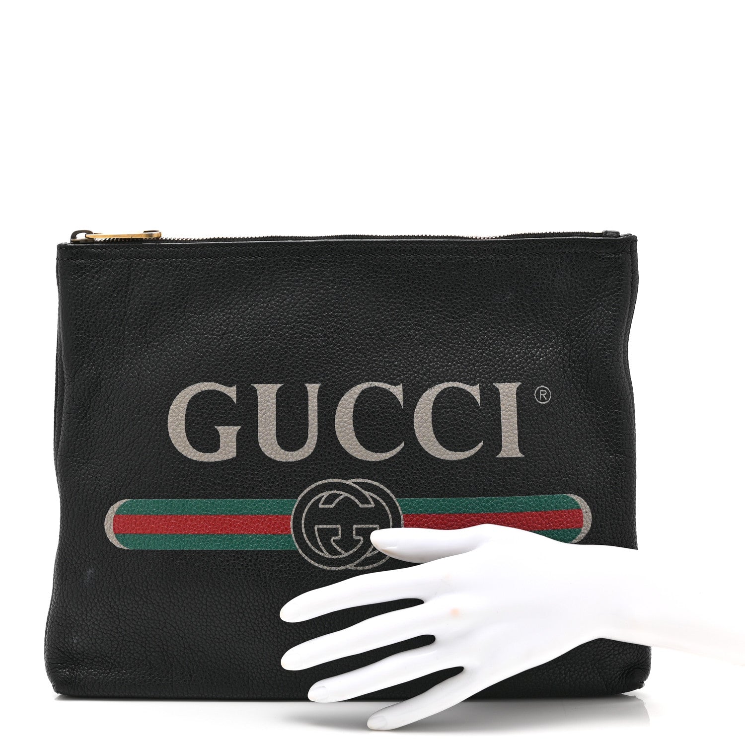 Gucci Pebbled Calfskin Medium Logo Portfolio Clutch Black 2 of 10