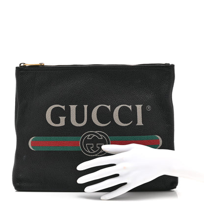 Gucci Pebbled Calfskin Medium Logo Portfolio Clutch Black 2 of 10