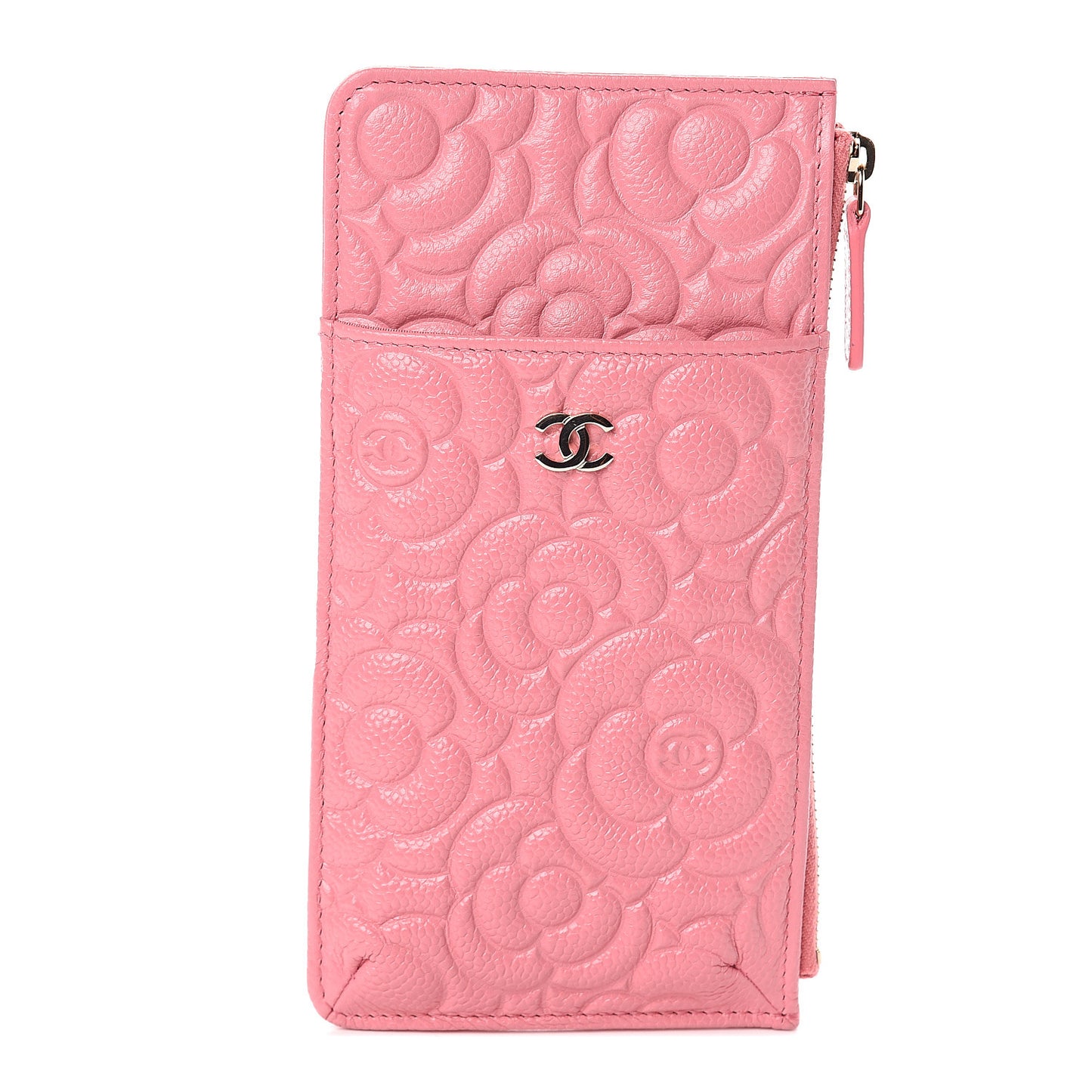 Caviar Camellia Embossed Classic Flat Wallet Pouch Pink