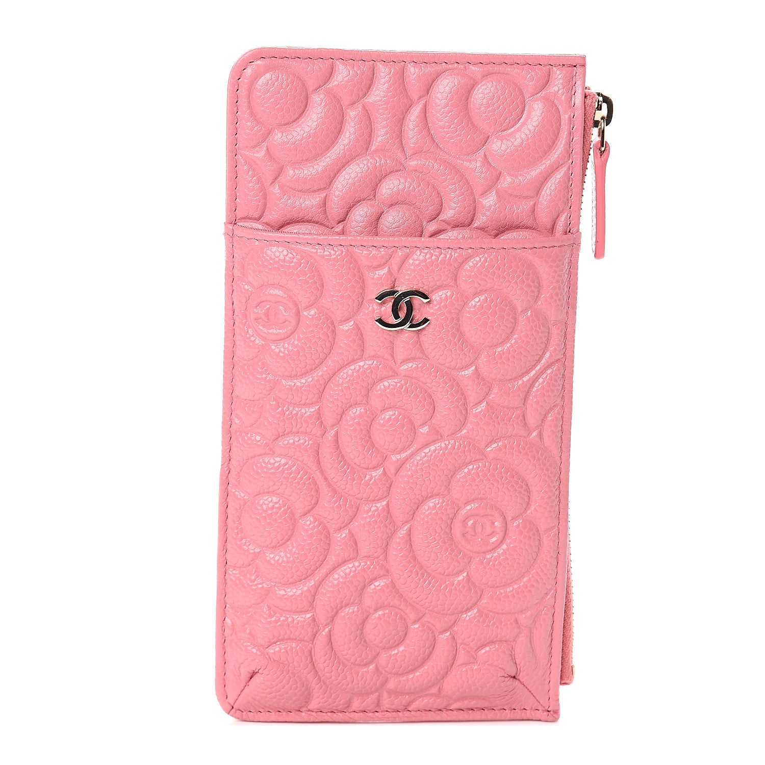 Chanel Caviar Camellia Embossed Classic Flat Wallet Pouch Pink 1 of 6