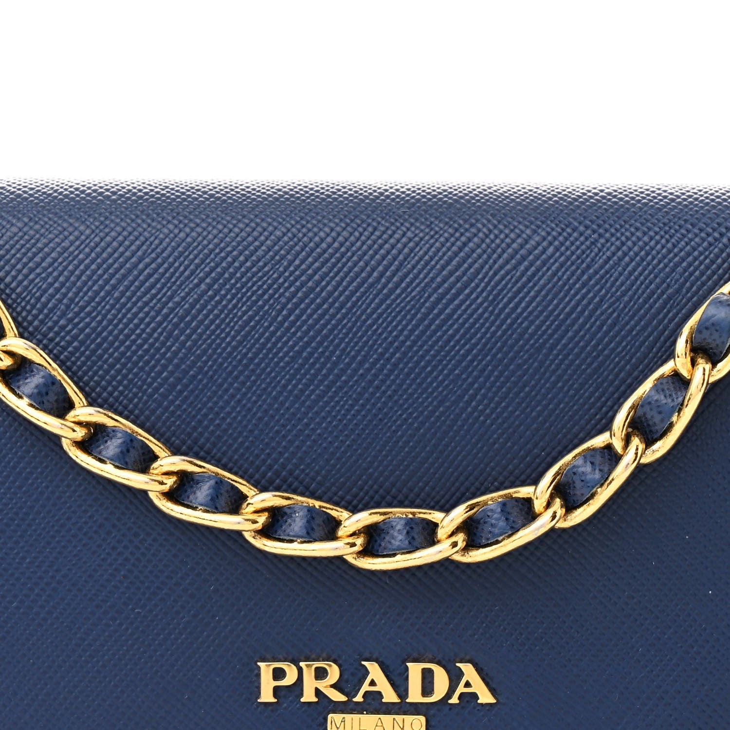 Prada Saffiano Metal Oro Chain Wallet Bleuette 9 of 12