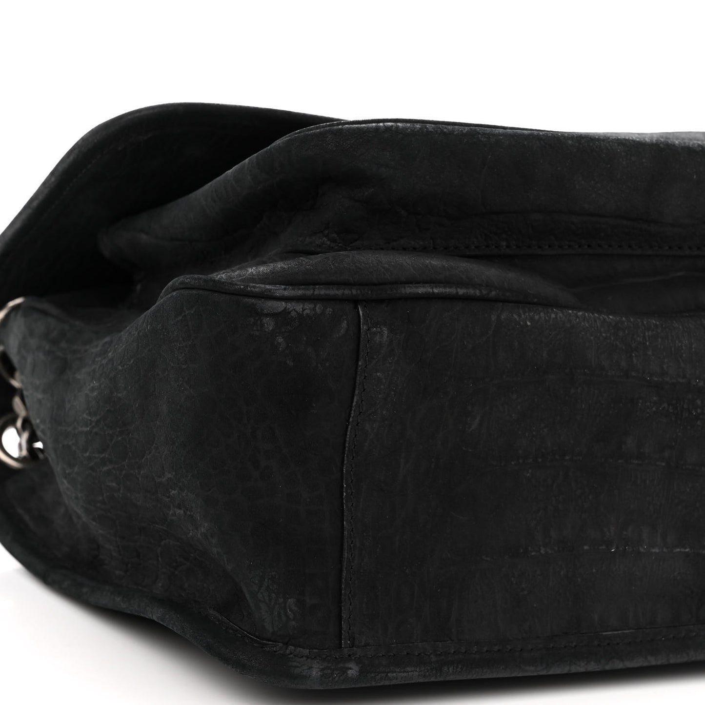 Nubuck Crocodile Embossed Monogram Medium Niki Chain Satchel Black