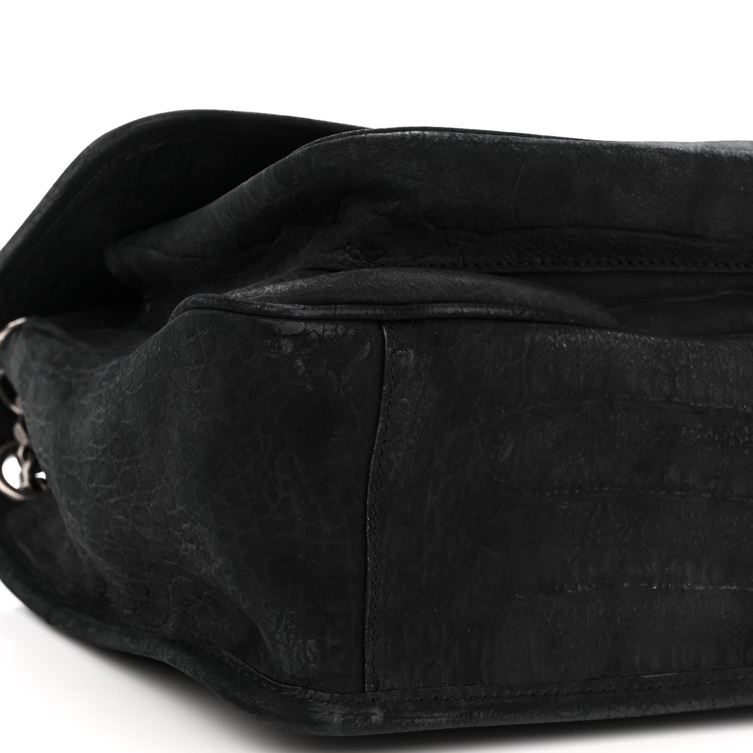 Saint Laurent Nubuck Crocodile Embossed Monogram Medium Niki Chain Satchel Black 8 of 10