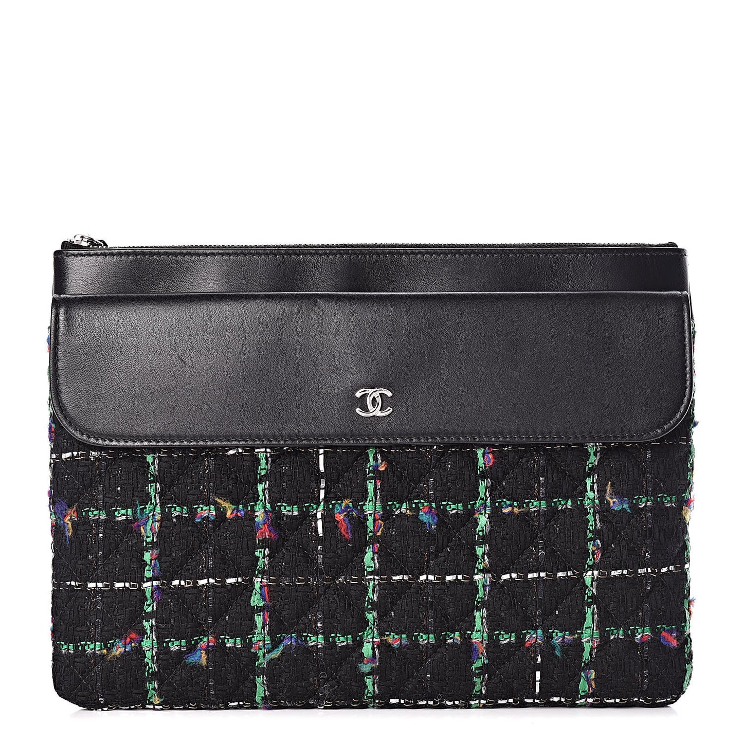 Lambskin Tweed Quilted Medium Flap Cosmetic Case Multicolor Black