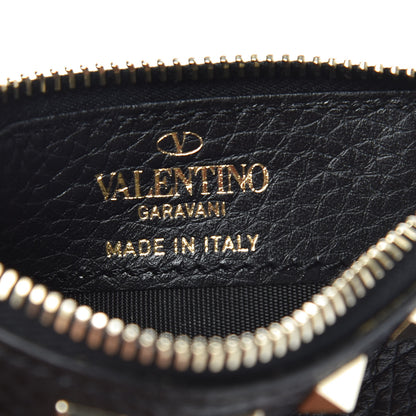 Valentino Garavani Pebbled Calfskin Rockstud Coin Case Card Holder Black 5 of 7
