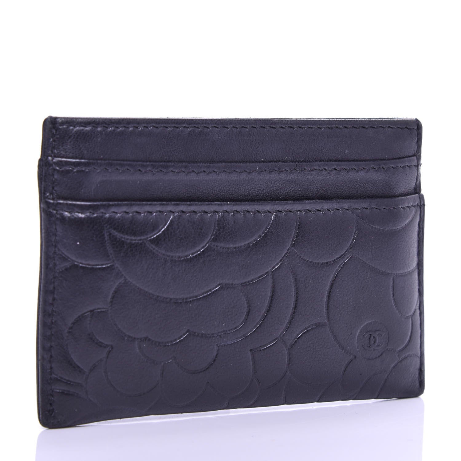 Chanel Lambskin Camellia Embossed Card Holder Black 3 of 8