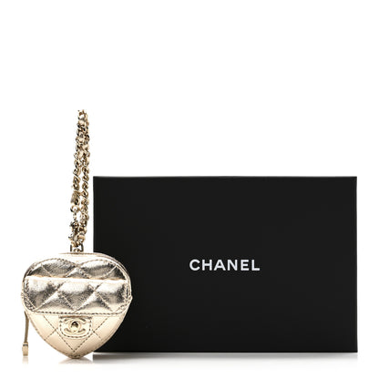 Chanel Metallic Lambskin Quilted CC Mini In Love Heart Bag Charm Gold 9 of 9