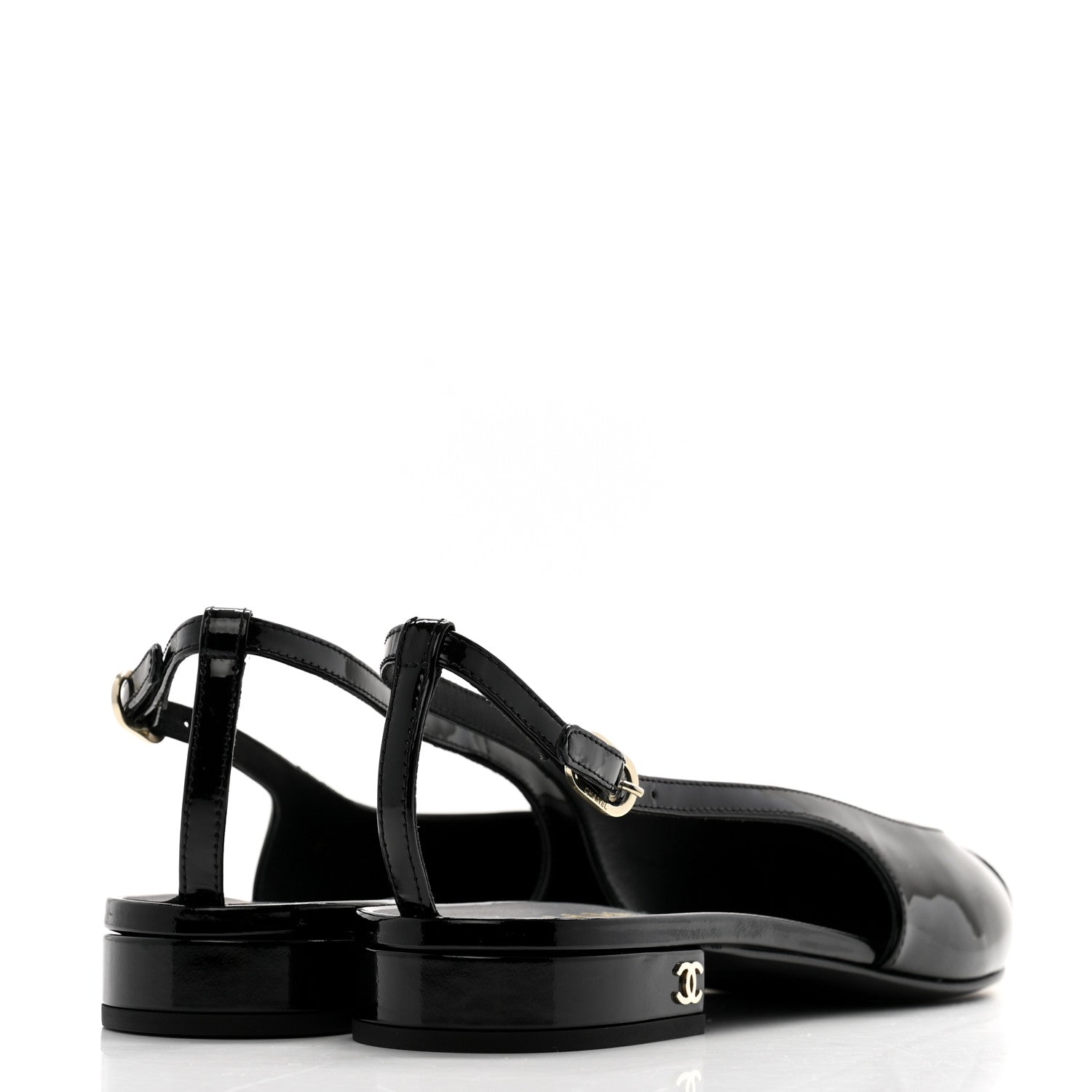 Chanel Patent Calfskin Cap Toe Slingback Flats 39 Black 4 of 9