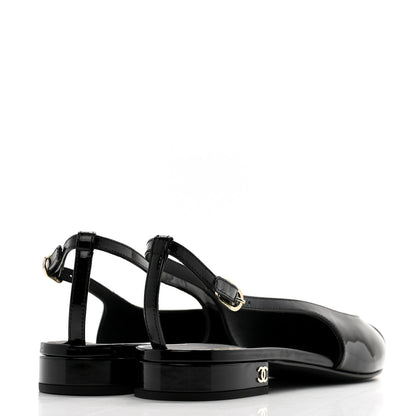 Chanel Patent Calfskin Cap Toe Slingback Flats 39 Black 4 of 9