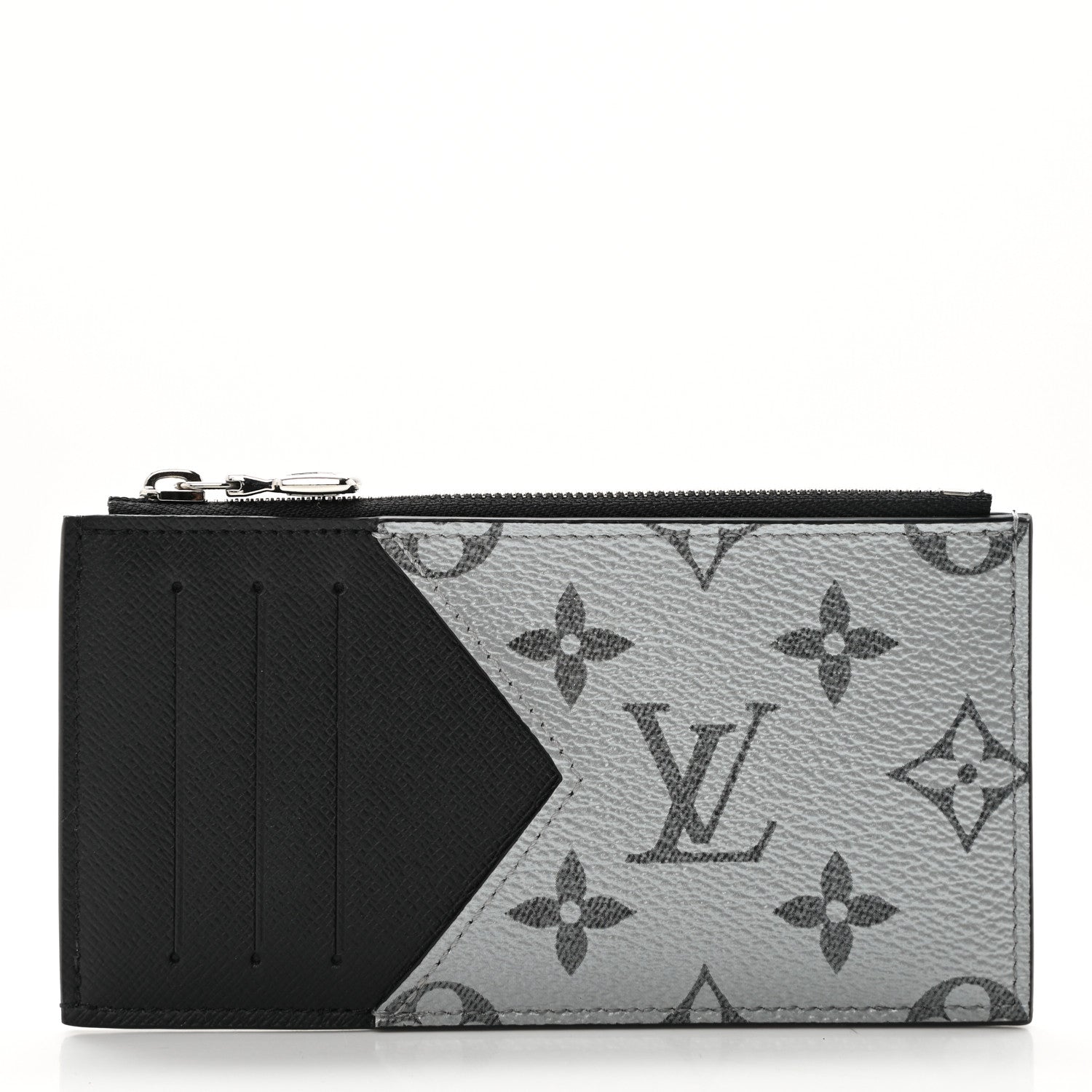 Louis Vuitton Metallic Taigarama Coin Card Holder Gunmetal Grey Black 1 of 6