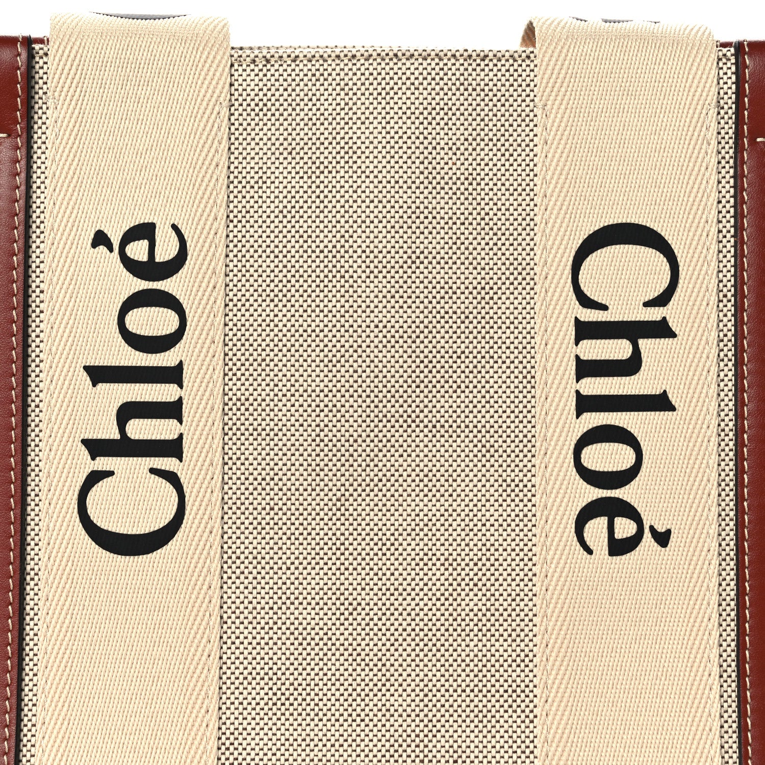 Chloe Cotton Calfskin Large Woody Ribbon Tote White Brown 7 of 9