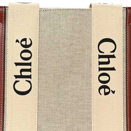 Chloe Cotton Calfskin Large Woody Ribbon Tote White Brown 7 of 9