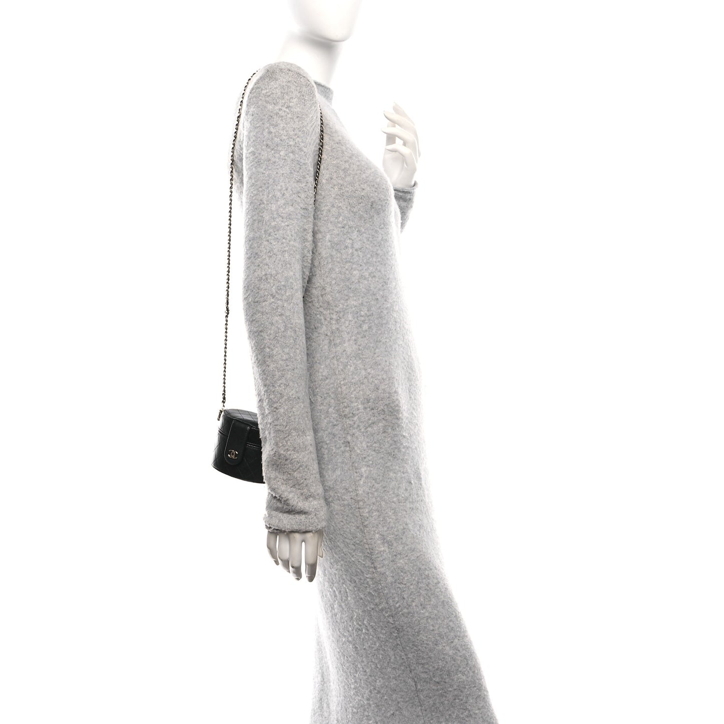 Lambskin Quilted Mini Round Vanity Case With Chain Black