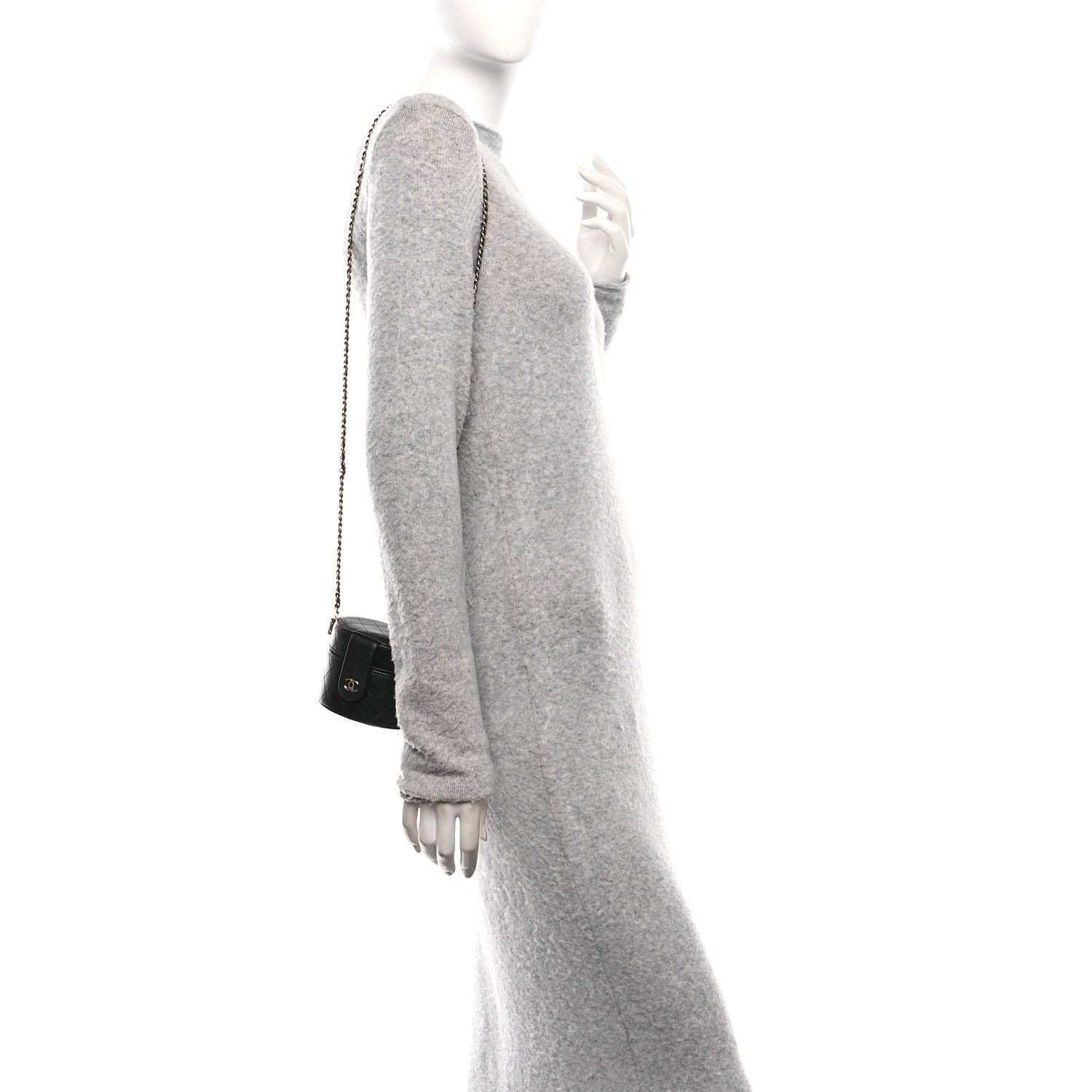 Chanel Lambskin Quilted Mini Round Vanity Case With Chain Black 2 of 10