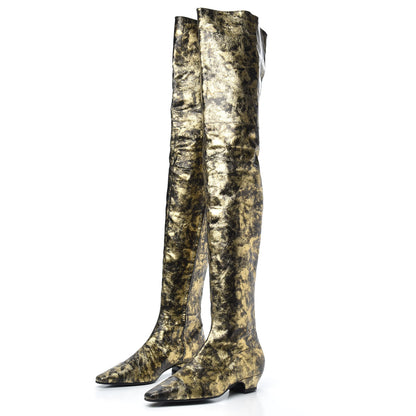 Chanel Metallic Lambskin Over the Knee Boots 38.5 Gold Black 2 of 6