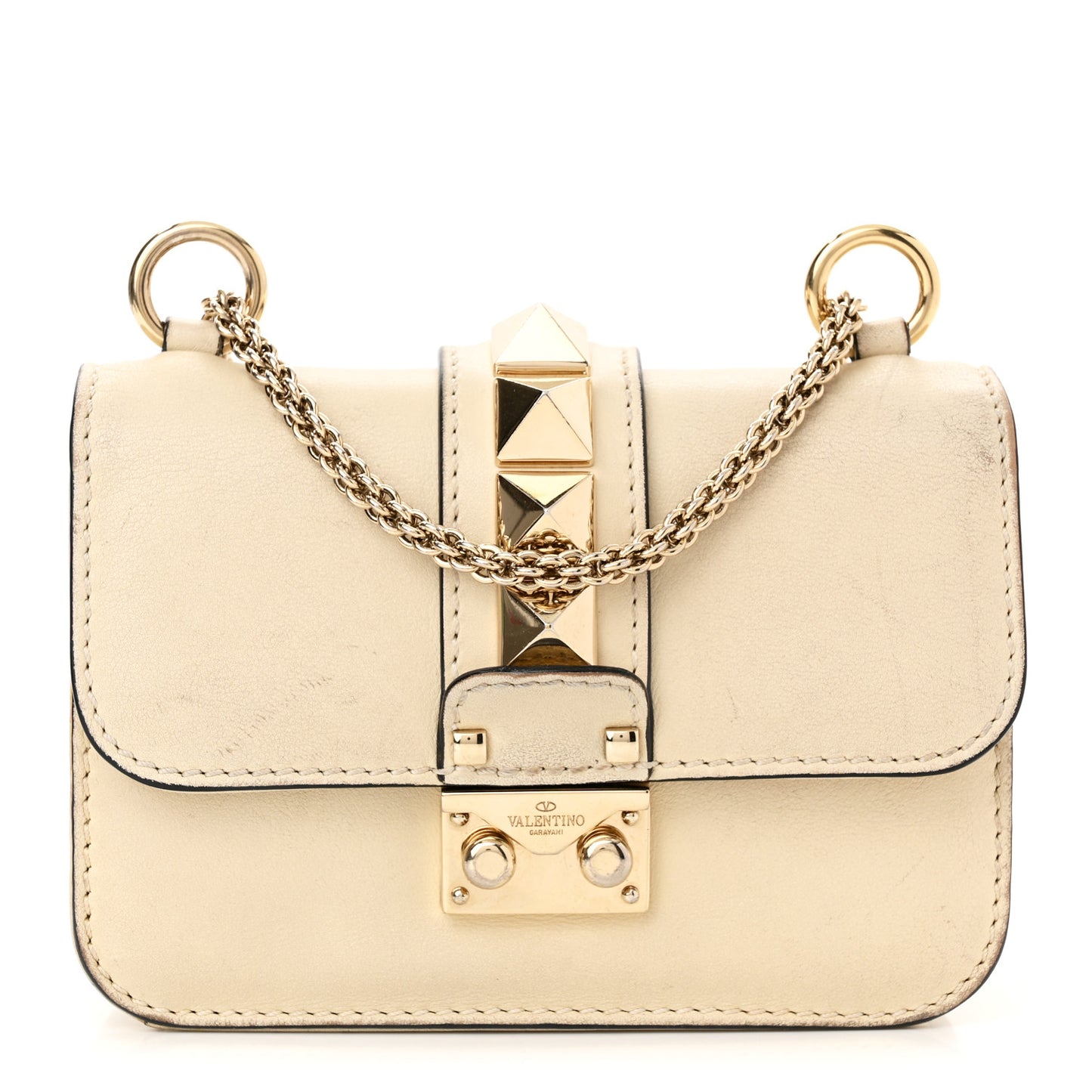 Vitello Mini Glam Lock Rockstud Flap White