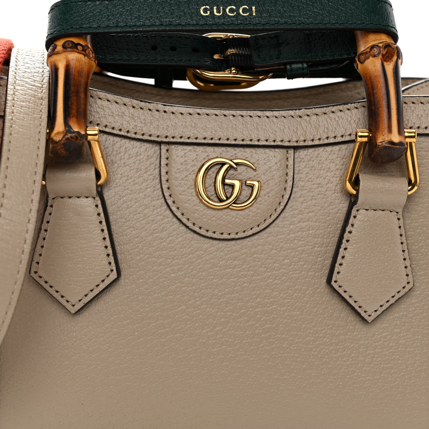 Gucci Textured Dollar Calfskin Web Mini Diana Tote Bag Oatmeal Vintage Green 7 of 10