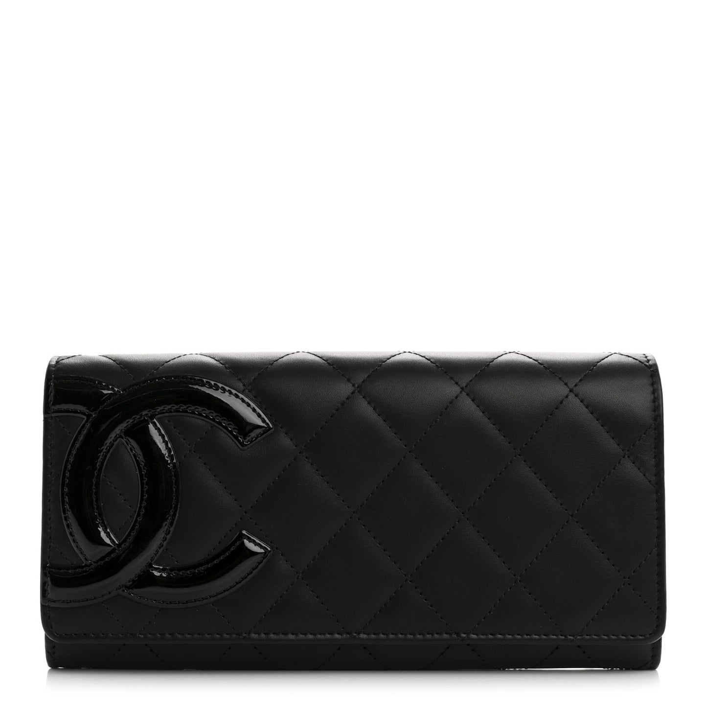 Calfskin Quilted Cambon Gusset Flap Wallet Black